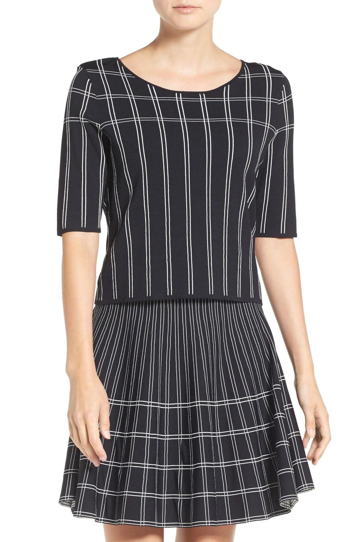 Elbow-Sleeve Striped Knit Top Yellow